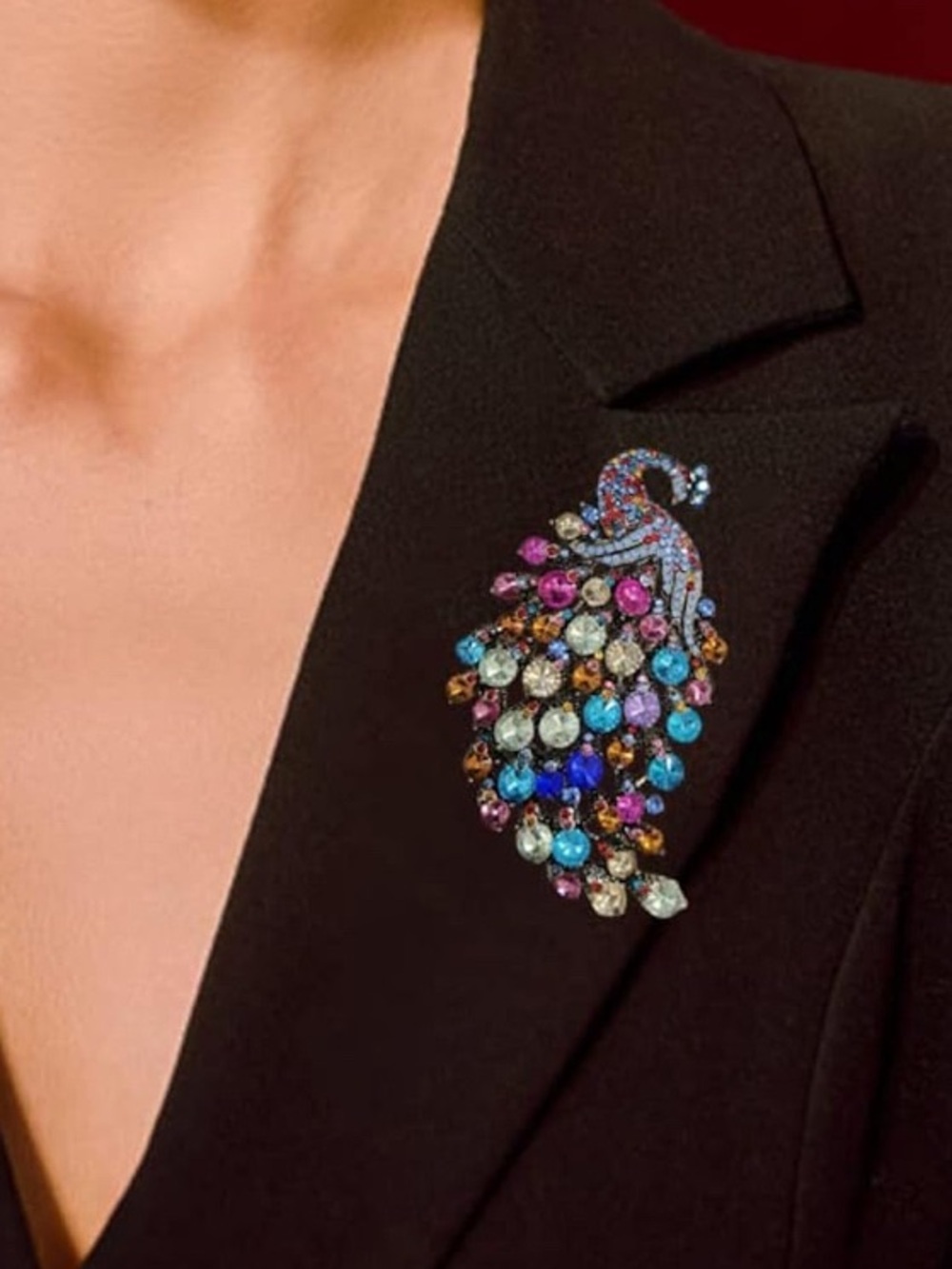 Multicolor Crystal Peacock Brooch